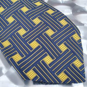 Ermenegildo Zegna Mens Silk Tie‎ Geometric Navy Blue Gold Yellow Modern Designer